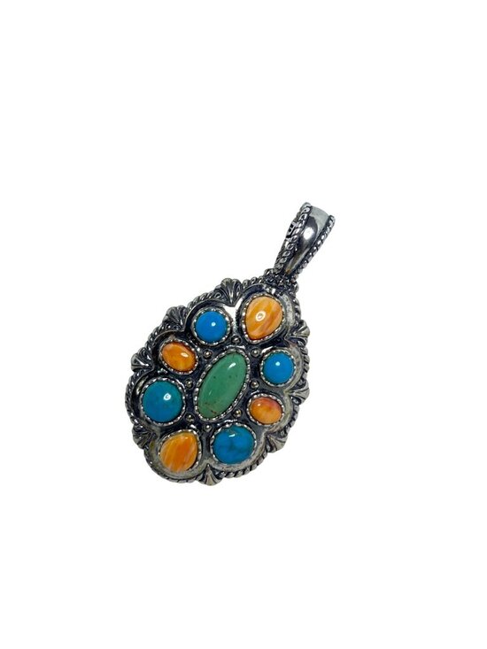 Relios Inc Jewelry - Relios Inc Sterling Silver Southwestern Faux Turquois And Agate Pendant (6408)